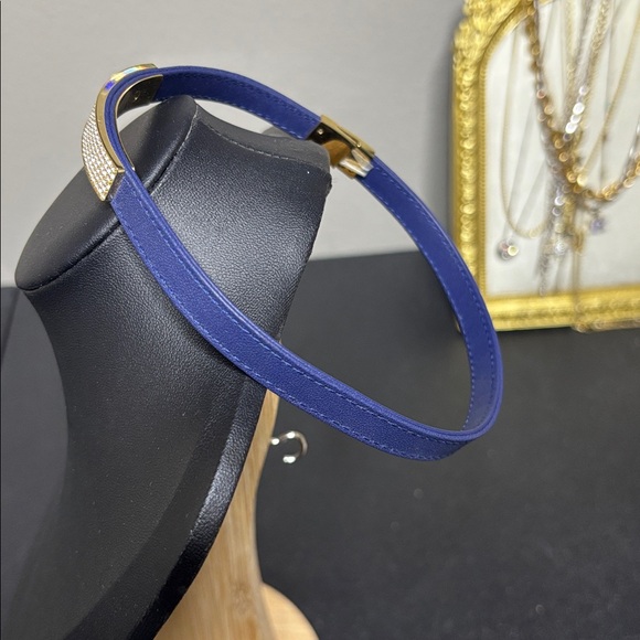 Swarovski Blue Gold Leather Wrap Bracelet - Picture 2 of 7